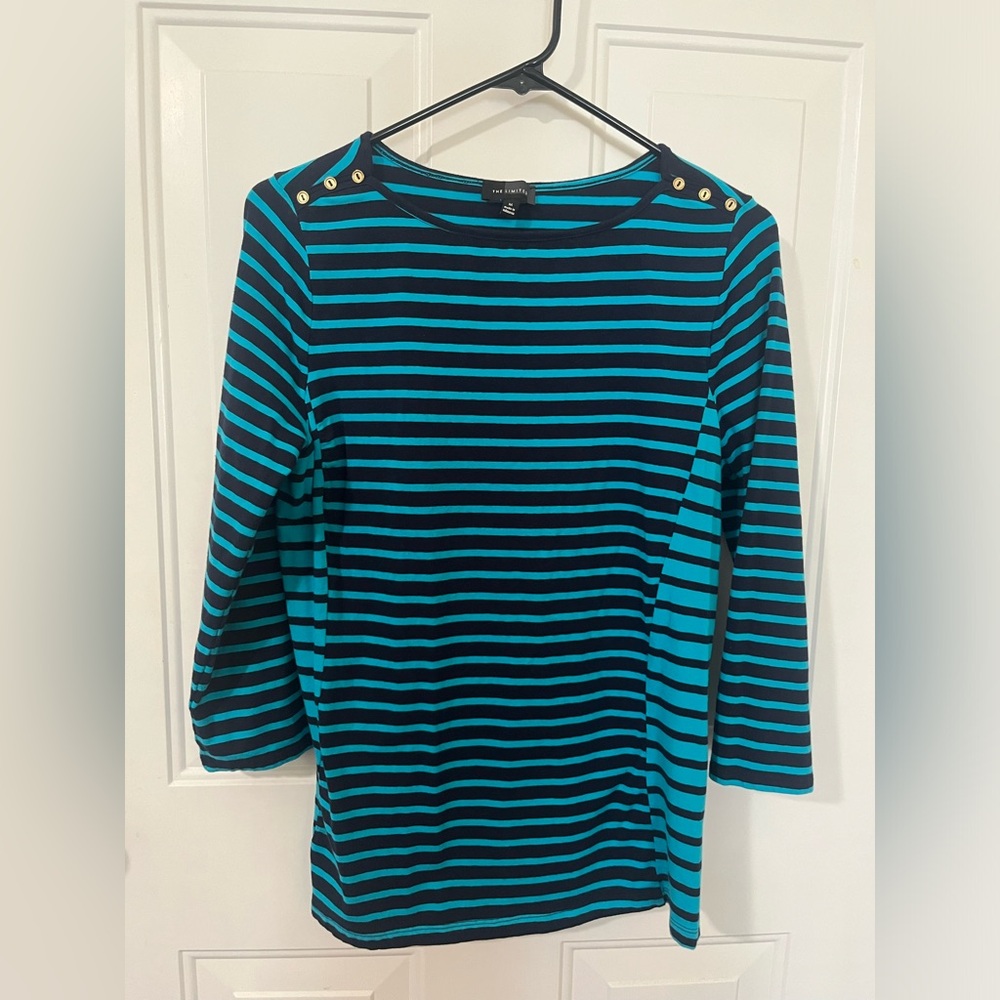 LIKE NEW The Limited Striped 3/4 Sleeve Top - Turquoise/Navy - Sz Medium